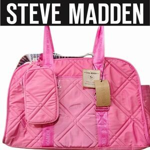 Steve Madden BMusa Quilted Duffel Bag w/Detachable Cell Holder bag- Bright Pink